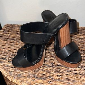 Black and brown slip on heels